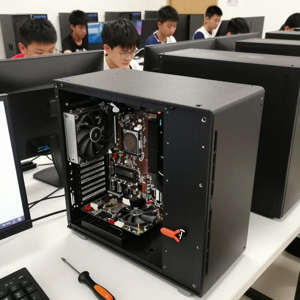 Open PC tower on a warm-up bench where players settle in and tune their setup
